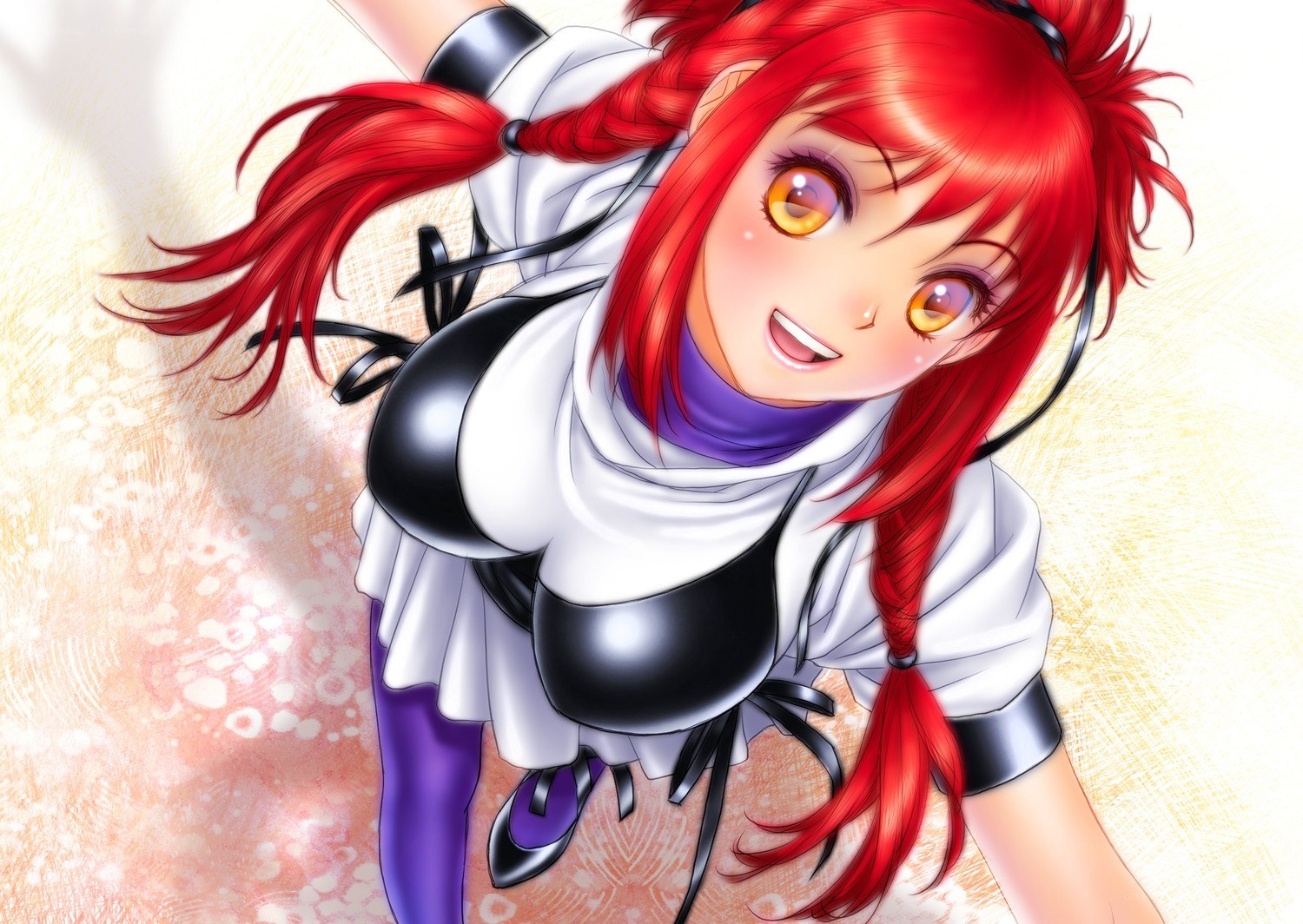 red-haired anime girl smiling