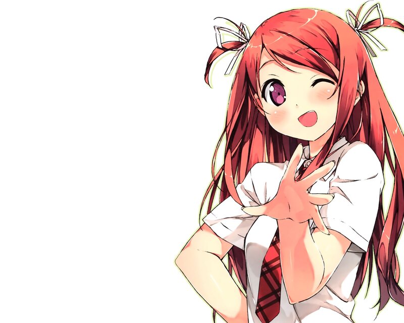 red-haired anime girl smiling