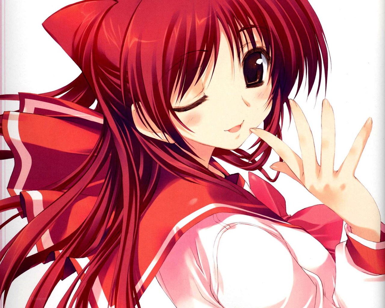 red-haired anime girl smiling