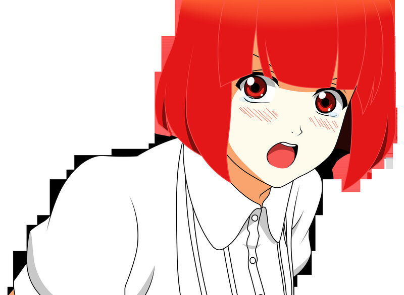 red-haired anime girl surprised