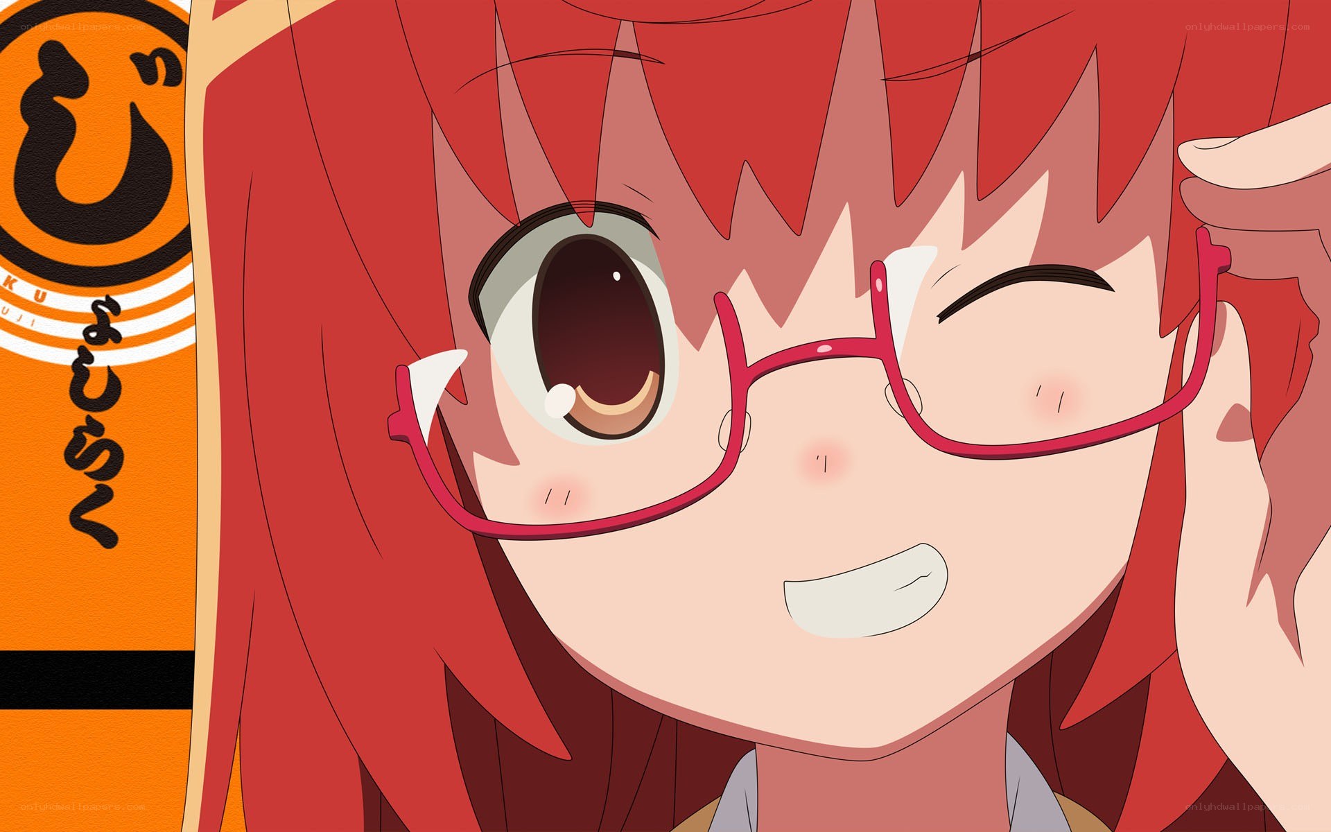 red-haired anime girl winking