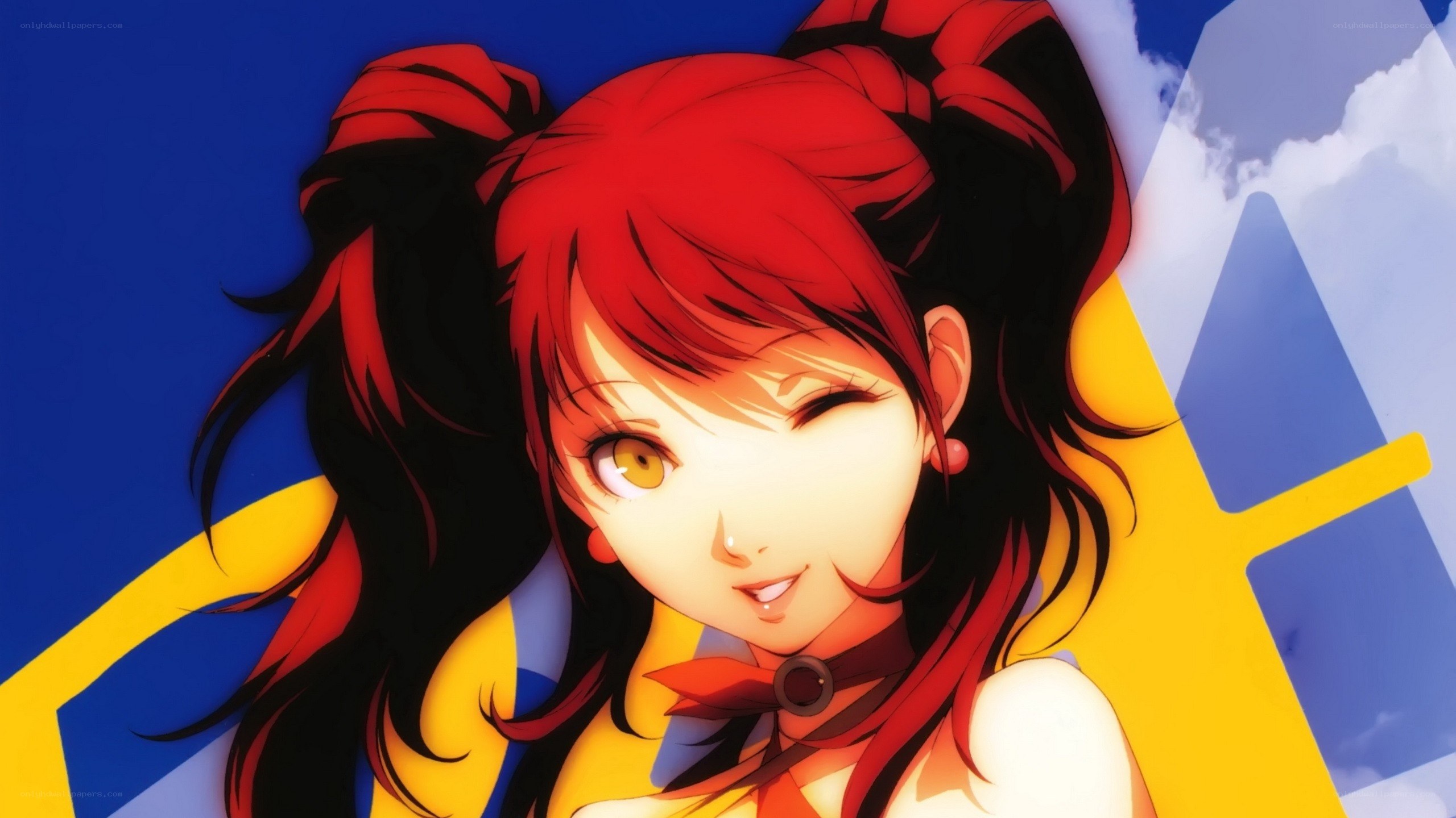 red-haired anime girl winking
