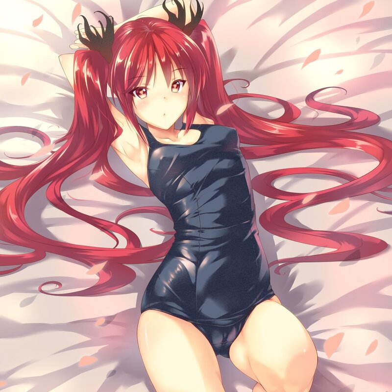 red-haired anime girl with antlers