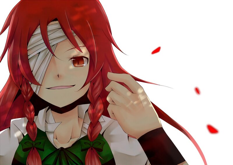 red-haired anime girl with bandages