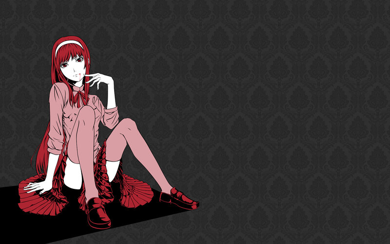 Red-haired anime girl with blood