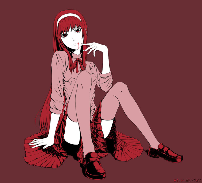 Red-haired anime girl with blood