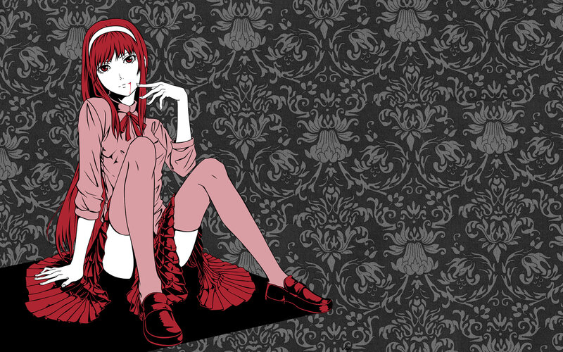 Red-haired anime girl with blood
