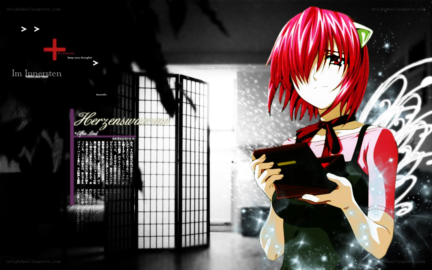 Red-haired anime girl with book