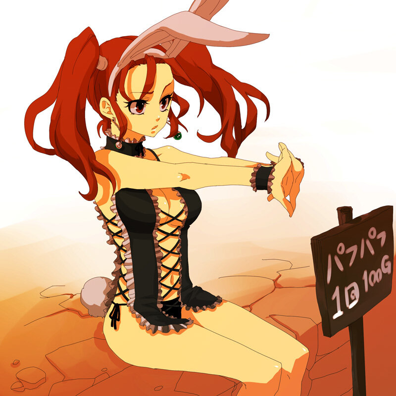 red-haired anime girl with bunny ears