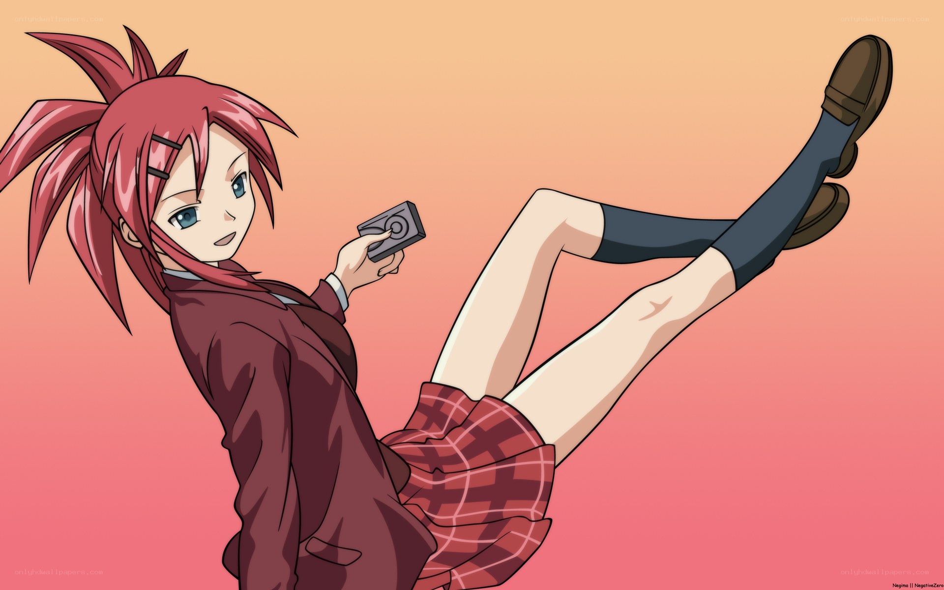 red-haired anime girl with camera
