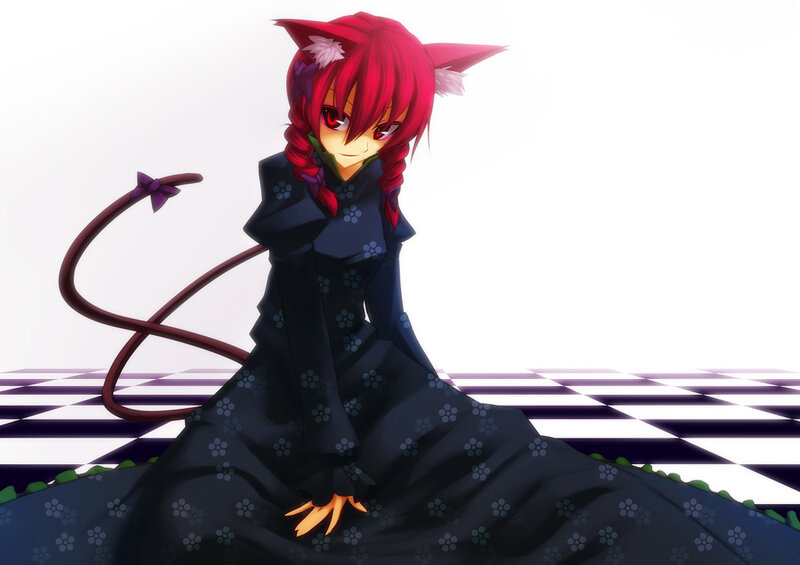 red-haired anime girl with cat ears