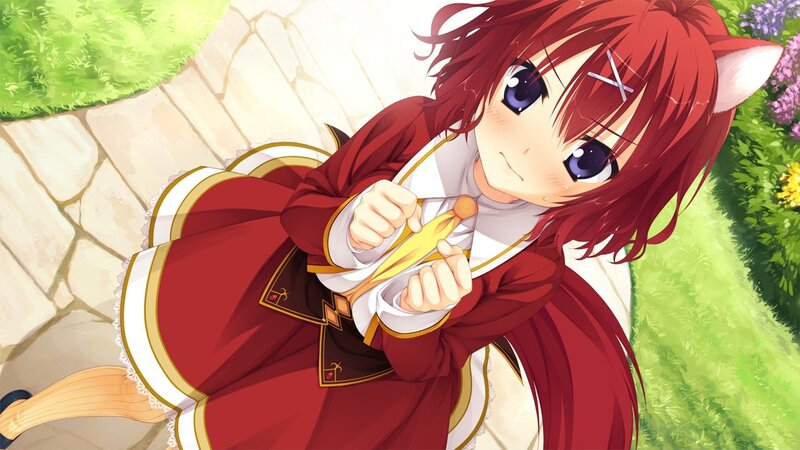 red-haired anime girl with cat ears