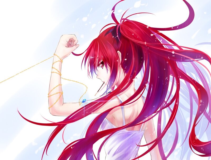 red-haired anime girl with chain