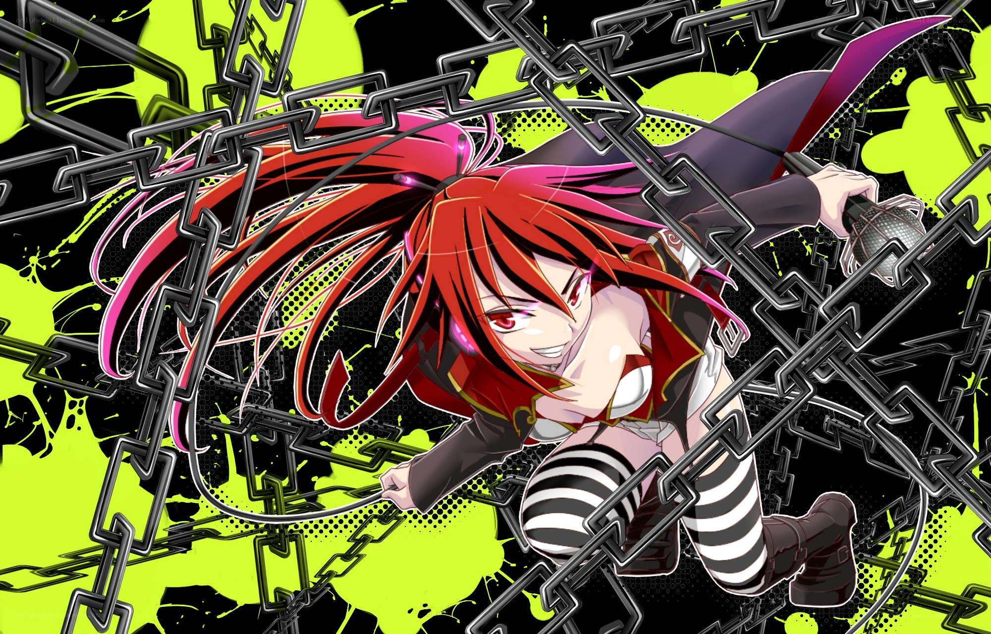 red-haired anime girl with chains