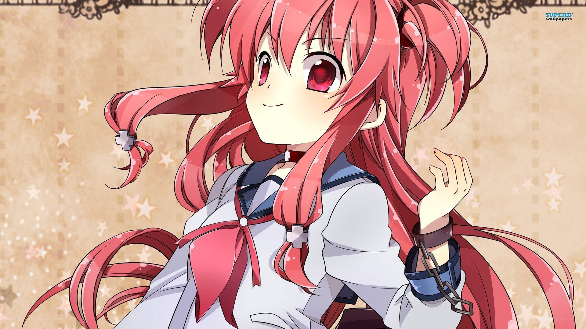 red-haired anime girl with chains