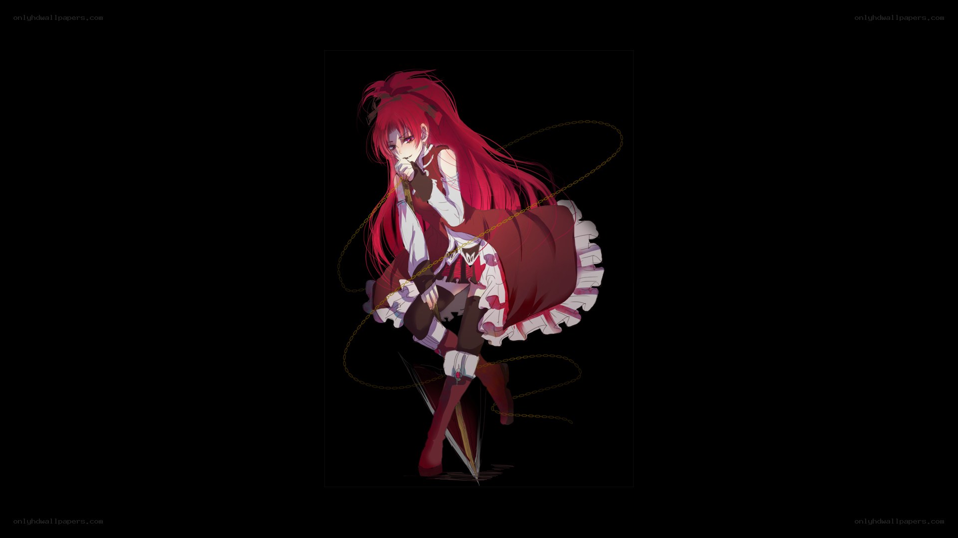 red-haired anime girl with chains
