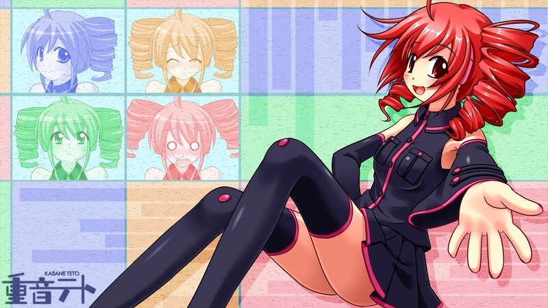 Red-haired anime girl with character portraits
