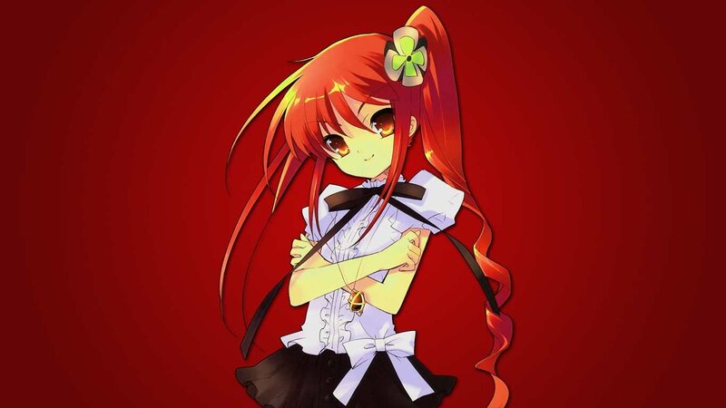 red-haired anime girl with clover