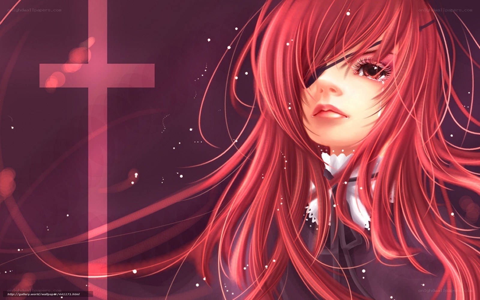 Red-haired anime girl with cross
