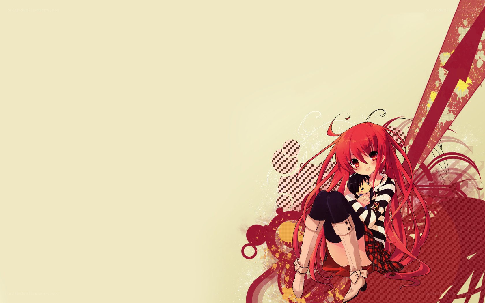 Red-haired anime girl with doll
