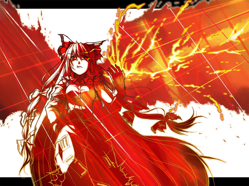red-haired anime girl with energy blast
