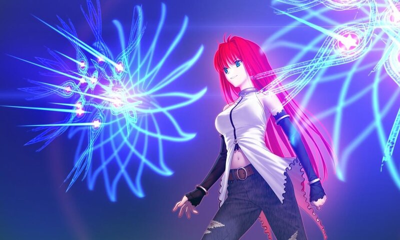 red-haired anime girl with energy effects
