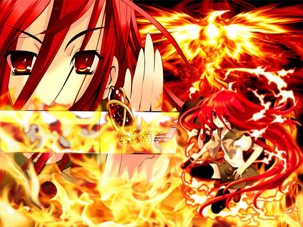 Red-haired anime girl with fire