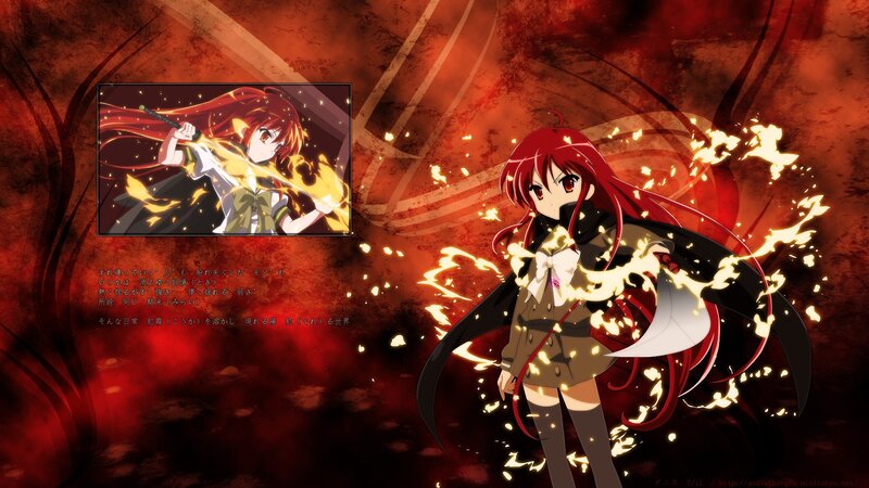 Red-haired anime girl with fire