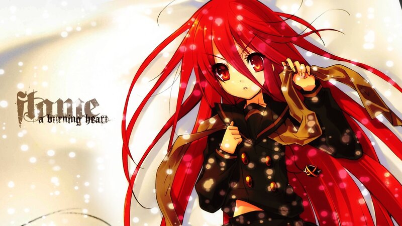 red-haired anime girl with flame theme