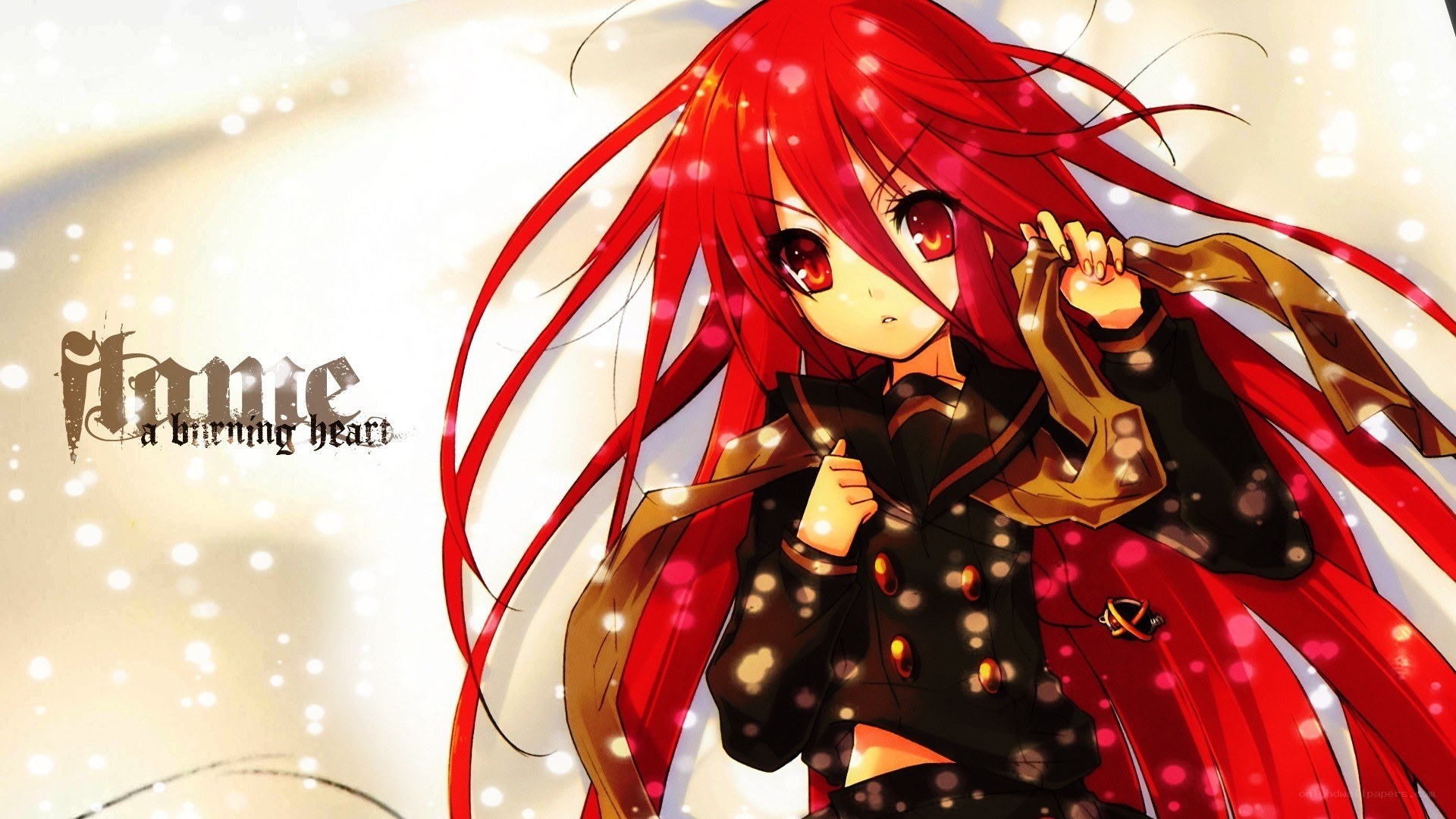 red-haired anime girl with flame theme
