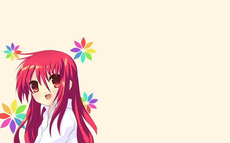 red-haired anime girl with flowers