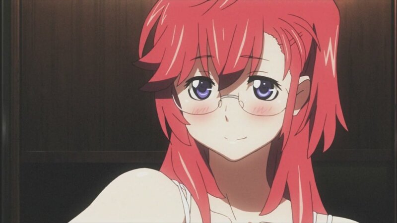 red-haired anime girl with glasses
