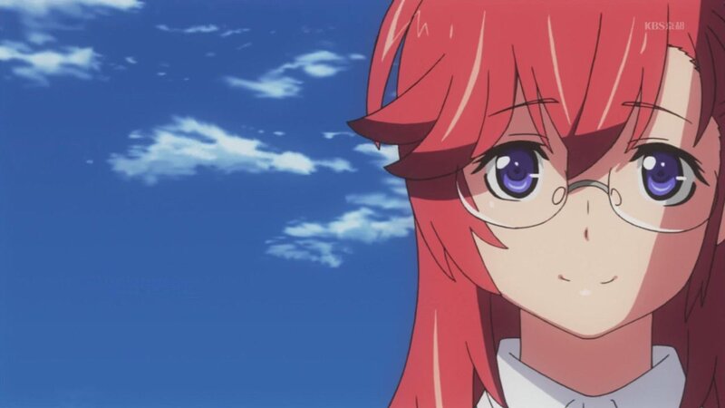 red-haired anime girl with glasses