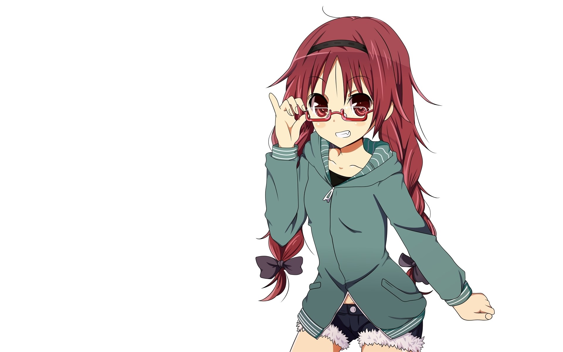 red-haired anime girl with glasses