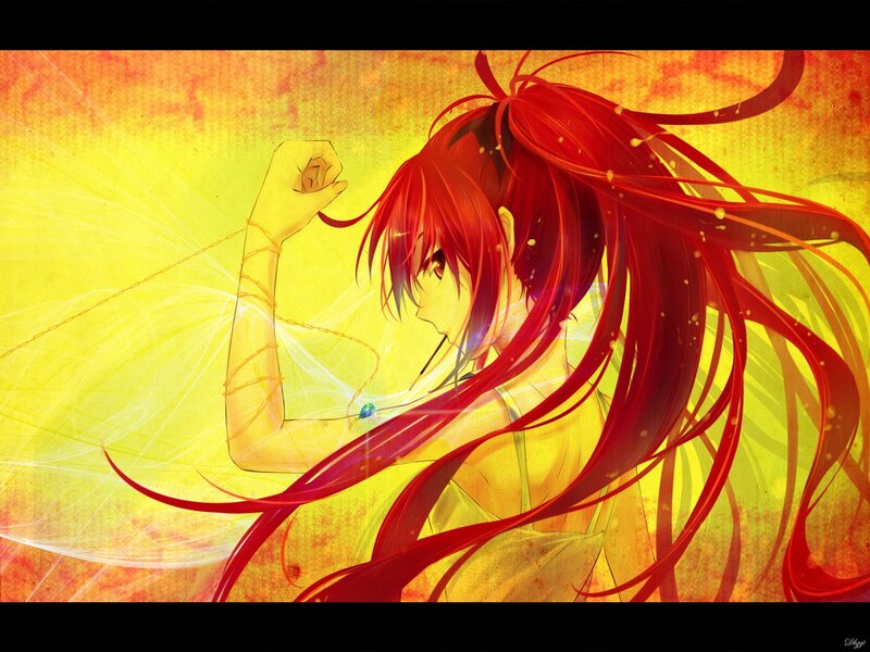 red-haired anime girl with glowing aura