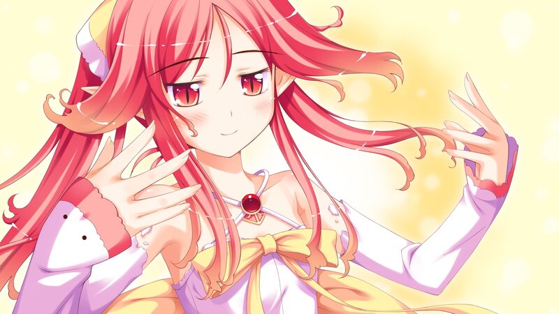 red-haired anime girl with glowing eyes