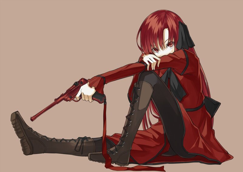 Red-haired anime girl with gun