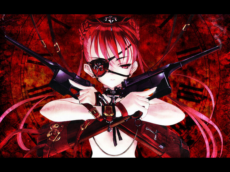 Red-haired anime girl with guns
