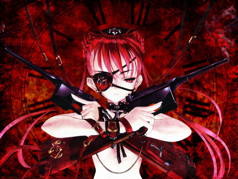 Red-haired anime girl with guns