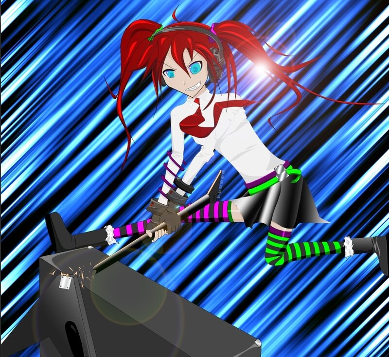 Red-haired anime girl with hammer