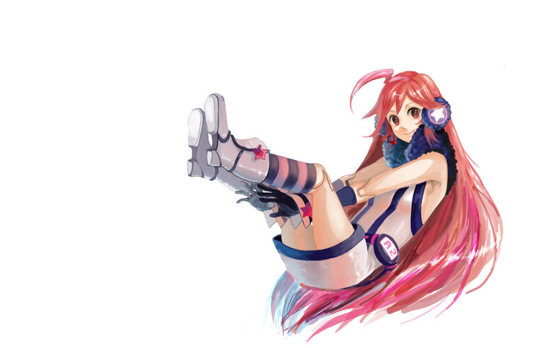 red-haired anime girl with headphones