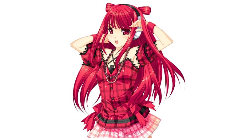 red-haired anime girl with headphones