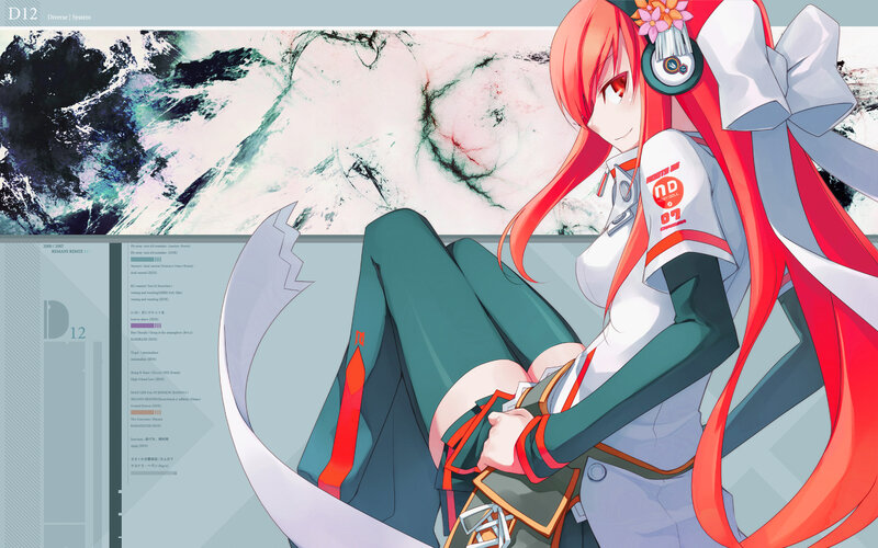 Red-haired anime girl with headphones