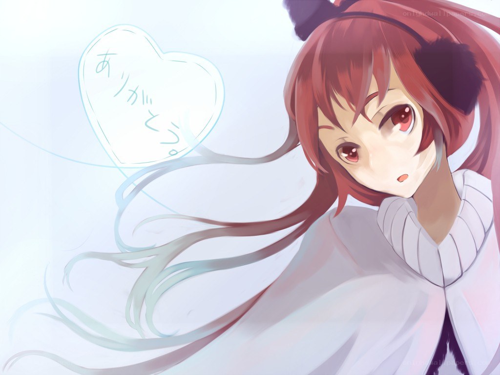 red-haired anime girl with heart