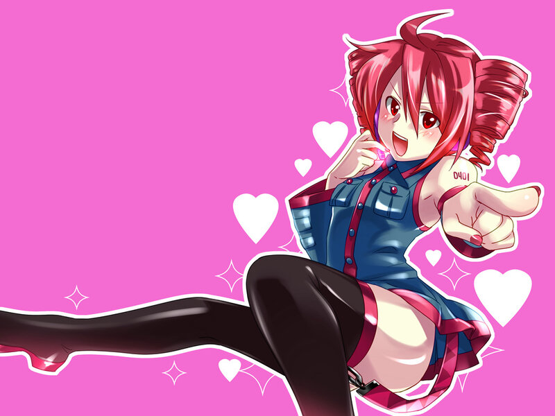 Red-haired anime girl with hearts