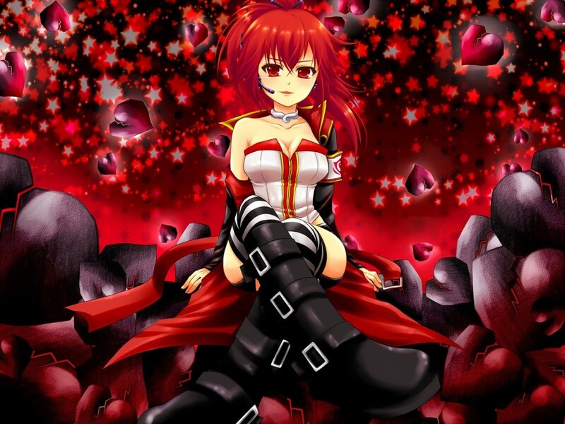 Red-haired anime girl with hearts