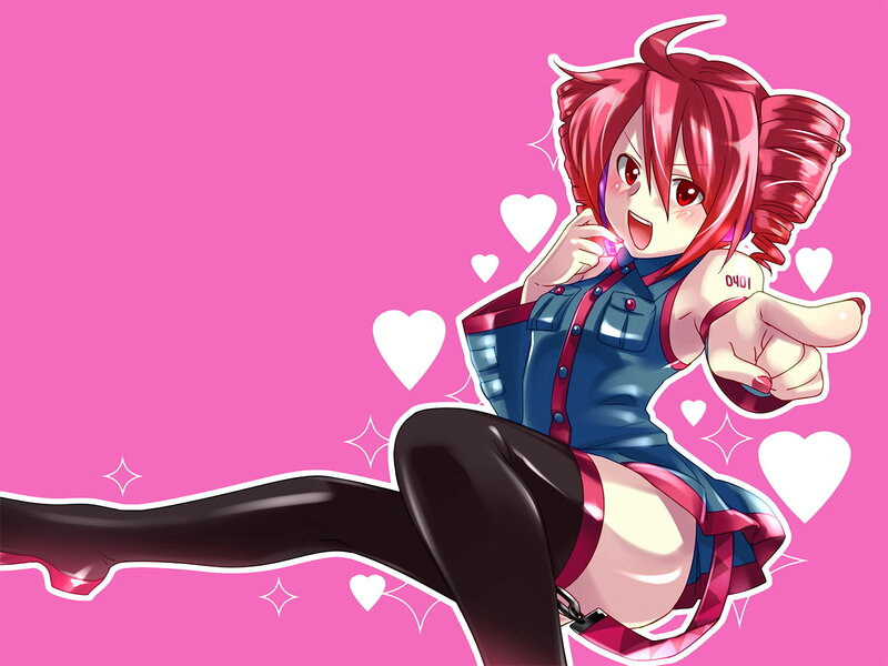 red-haired anime girl with hearts