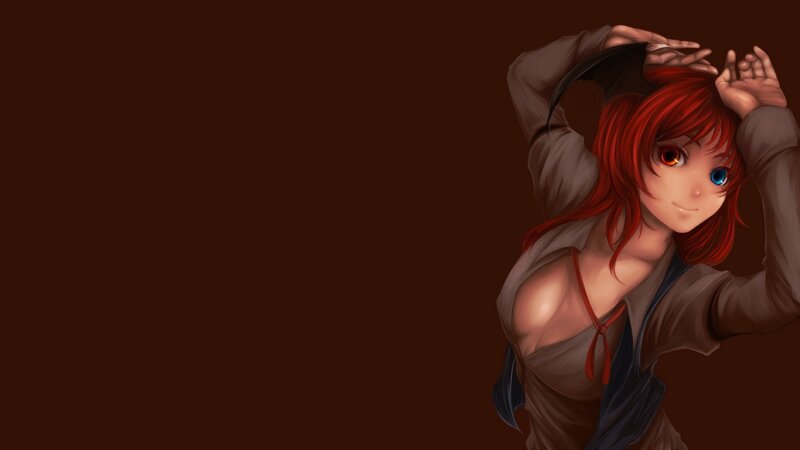 red-haired anime girl with horns