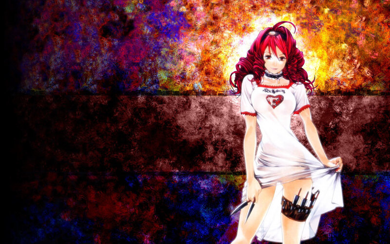 Red-haired anime girl with knives