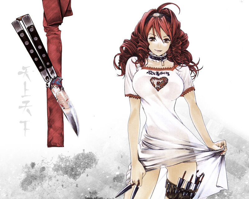 Red-haired anime girl with knives